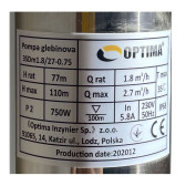 Насос для скважины Optima 3SDm1,8/27 0,75 кВт пульт + кабель 55 м