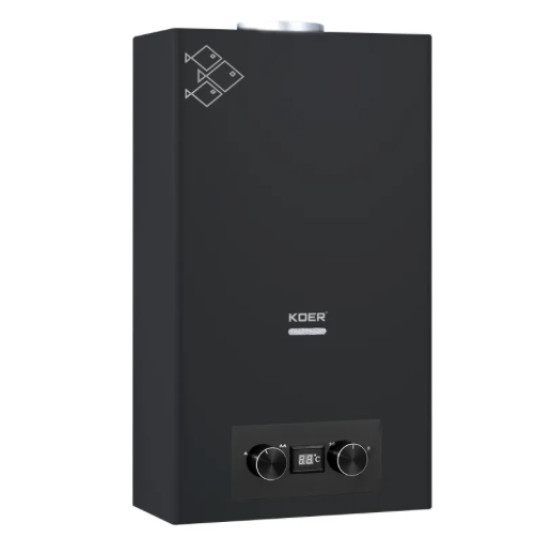 Газовая колонка Koer KWH.G0110 черная дымоходная 10 л/мин